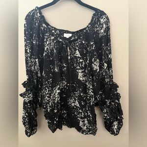 Parker Black and White Women's Blouse with Ruffle Sleeves